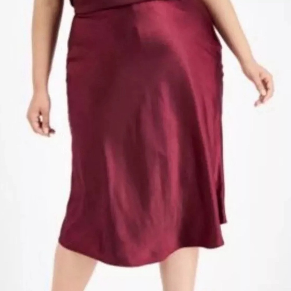 Bar III Womens Malaga Burgundy Red Satin Suit Skirt SIZE 18W NWT